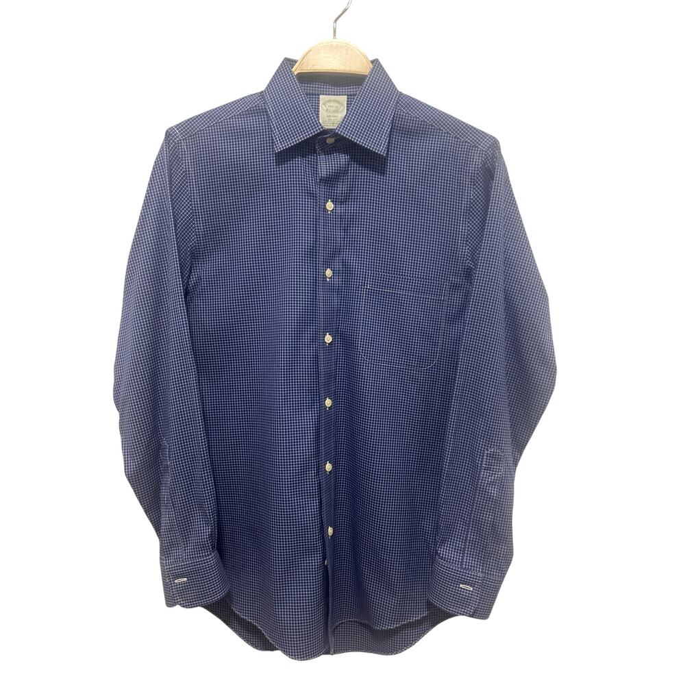 Brooks Brothers Men's Blue Checker Suprima Cotton No Iron Shirt 14 1/2-32 Small